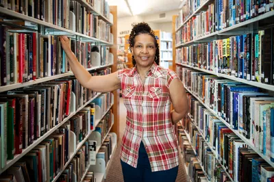Librarian Theresa Tyree stands for a portrait in the Prescott/Nevada County Library in Prescott, Ark. on Sept. 6, 2023. Photo by Rory Doyle.